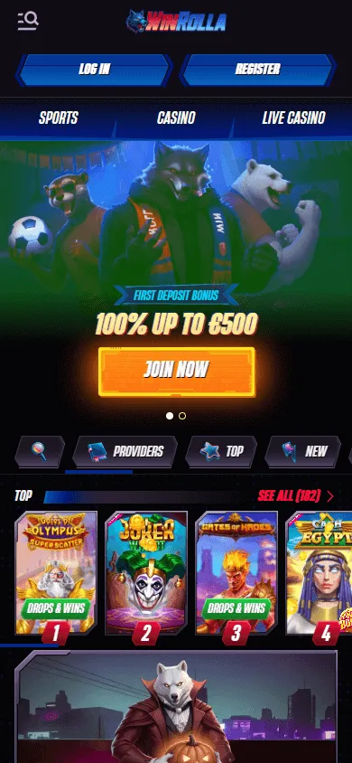 Winrolla Casino mobile browser access on an Android or iOS device